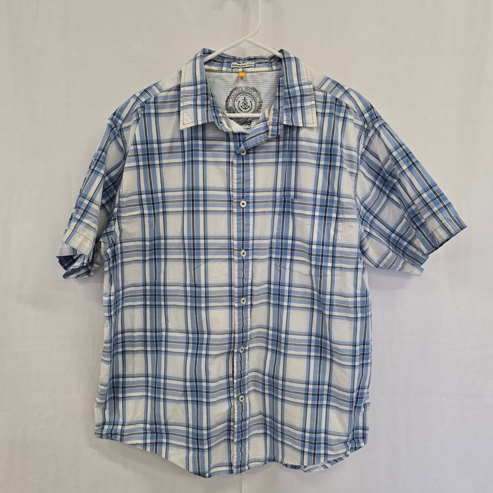 Nautica Jeans Co Mens Extra Large Blue White Plaid Short Sleeve Shirt